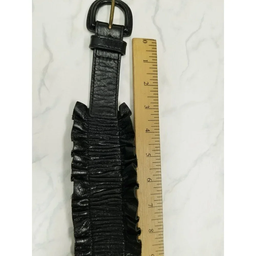 Hobo International  Black Leather Belt‎ ruffles size Medium - Picture 9 of 16